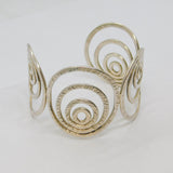 Sterling Silver Textured Circles Chunky Open Cuff Bangle Bracelet Vintage c2000