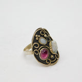 Sterling Silver Pearl, Amethyst & Shell Studio Ring Vintage c1970 Size N 1/2