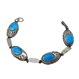 Navajo Sterling Silver Blue Enamel Bear Paw Style Panel Bracelet Vintage c1960s