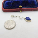 Sterling Silver Snake Form Cabochon Lapis Set Charm Pendant Vintage c1970