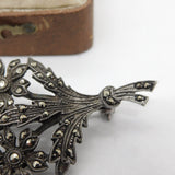 Sterling Silver Marcasite Set Floral Art Deco Style Brooch 1964 Birmingham