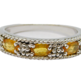 Sterling Silver 3 Oval Yellow Sapphire Dress Ring Vintage c1970 Size O 1/2