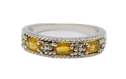 Sterling Silver 3 Oval Yellow Sapphire Dress Ring Vintage c1970 Size O 1/2