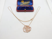 Rose Gold on Sterling Silver Diamond Paste Set Flower Pendant Necklace