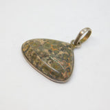 Sterling Silver Organic Shape Green/Brown Jasper Charm Pendant Vintage c1970s