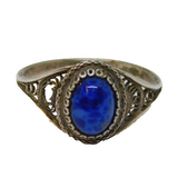 .800 Continental Silver Lapiz Lazuli Dress Ring Vintage c1970 Size O