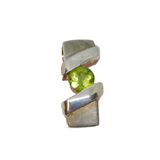 Sterling Silver  Peridot Set Angled Drop Charm Pendant Vintage c1970