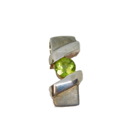 Sterling Silver  Peridot Set Angled Drop Charm Pendant Vintage c1970