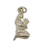 Sterling Silver Kneeling Girl With Flowers Charm Pendant Vintage c1970