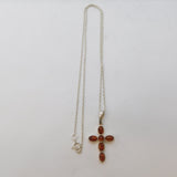 Sterling Silver Baltic Amber Set Cross Pendant Necklace Vintage c1980s