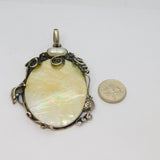Sterling Silver Natural Shell Slice & Pearl Studio Style Pendant Vintage c1970