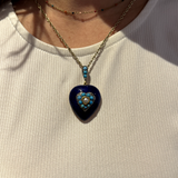 Victorian 18ct Gold, Blue Enamel, Turquoise & Pearl Heart Pendant c1840 Antique