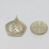 Sterling Silver Patterned & Textured Edge St Christopher Pendant Vintage c1970