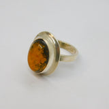 Sterling Silver Baltic Amber Chunky Oval Studio Ring Vintage c1970 Size M 1/2