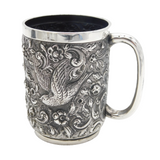 Victorian Sterling Silver Flower & Bird Pattern Mug Tankard Antique 1890 London
