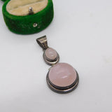 Sterling Silver Rose Quartz Drop Charm Pendant Vintage c1970