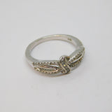 Sterling Silver Diamond Set Intertwined Design Dress Ring Vintage c1970 Size O