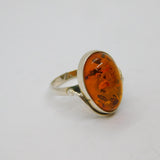 Sterling Silver Baltic Amber Oval Studio Dress Ring Vintage c1970 Size O 1/2