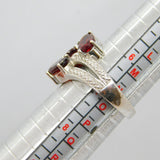 Sterling Silver Triple Oval Garnet Patterned Dress Ring Vintage c1970 Size N 1/2