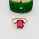 9ct Yellow Gold & 2ct Synthetic Ruby Dress Ring Antique c1920 Art Deco