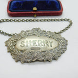 Silver Plated Ivy Leaf Edge Sherry Decanter Label Antique c1940 Art Deco