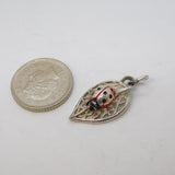Sterling Silver Ladybird on the Leaf Charm Pendant Vintage c1970