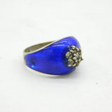 19th Century .900 Silver, Blue Enamel & Spinel Set Dress Ring Antique