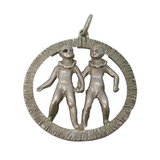 Sterling Silver Twins of Gemini Large Charm Pendant Vintage c1970