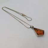 Sterling Silver Baltic Amber Kite Form Studio Pendant Necklace Vintage c1990's