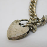 Sterling Silver Curb Link Charm Bracelet Heart Lock Clasp Vintage c1970