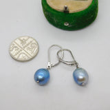 Pair of Sterling Silver Faux Blue Pearl Hook Earrings Vintage c1970
