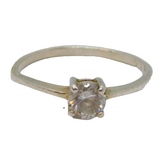 Sterling Silver Round Cubic Zirconia Solitaire Band Ring Vintage c1970 Size O