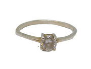 Sterling Silver Round Cubic Zirconia Solitaire Band Ring Vintage c1970 Size O