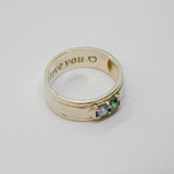 Sterling Silver Emerald & Topaz "I Love You" Band Ring Vintage c1970 Size N 1/2
