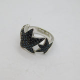 Sterling Silver Triple Black CZ Stars Band Ring Modern 2013 London Size N 1/2