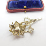 Gold on Sterling Silver, Pearl & Paste Set Floral Statement Brooch Vintage c1980