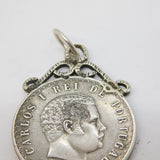 19th Century Portugal Sterling Silver 500 Reis Watch Chain Fob Medal Antique