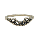 Sterling Silver Floral Pattern Curve Front Dress Ring Modern c1990 Size R