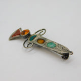 Scottish Sterling Silver Mixed Agate & Crystal Dirk Brooch Pin Vintage c1970