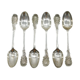 George II Set of Sterling Silver Green Man Picture Back Teaspoons Antique c1750