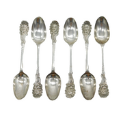George II Set of Sterling Silver Green Man Picture Back Teaspoons Antique c1750