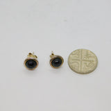 Pair of Sterling Silver Cabochon Black Onyx Round Stud Earrings Vintage c1970
