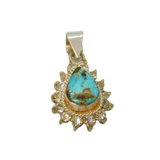 950 Silver Mexican Turquoise & Paste Peardrop Pendant Modern c1990s