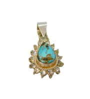 950 Silver Mexican Turquoise & Paste Peardrop Pendant Modern c1990s