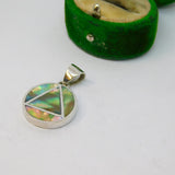 Sterling Silver Contemporary Mother Of Pearl Disc Charm Pendant Vintage c1970