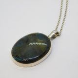 Sterling Silver & Large Labradorite Drop Pendant Necklace Vintage c1970s