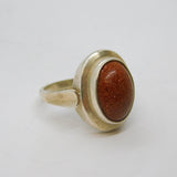 Sterling Silver Cabochon Goldstone Dress Band Ring Vintage c1970 Size N 1/2