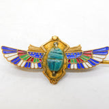 Art Deco Egyptian Revival Gilt Metal & Enamel Winged Scarab Brooch Antique