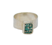 Sterling Silver Turquoise Mosaic Effect Studio Ring Modern c1990 Size Q 1/2