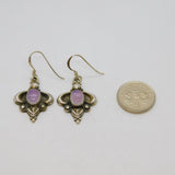 Pair of Sterling Silver Eastern Style Amethyst Hook Drop Earrings Vintage c1970